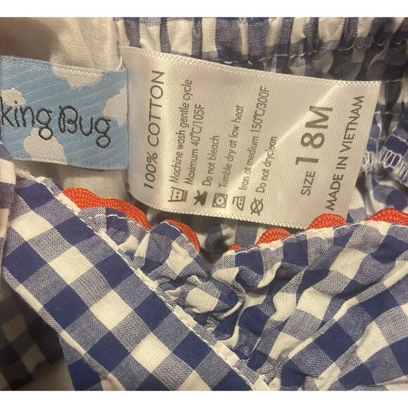The Smocking Bug Girls Blue White Red Check Back To School Dress Size 18M - Picture 6 of 6